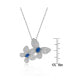 Sterling Silver White Gold Plated Blue Sapphire & Cubic Zirconia Double Fluttering Butterfly Pendant Necklace