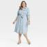 Фото #2 товара Women's Long Sleeve Shirtdress - Ava & Viv Light Wash 3X