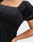 Simply Be velour ruched sleeve peplum top in black