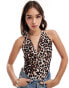 Фото #1 товара Bershka cowl neck polyamide bodysuit in leopard print