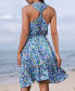 Women's Belted Watercolor Print Mini Beach Dress
