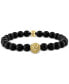 Фото #2 товара Onyx & Lion Bead Stretch Bracelet in 14k Gold-Plated Sterling Silver, (Also in Blue Tiger Eye), Created for Macy's