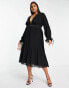 Фото #8 товара ASOS DESIGN Curve pleated blouson sleeve midi dress with belt detail in black