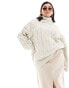 River Island Plus roll neck cable knit jumper in cream EU 46/48 - фото #2