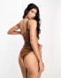 ASOS DESIGN one shoulder cut out swimsuit in heat map zebra print