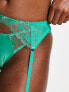 ASOS DESIGN Jade premium shimmer embroidered suspender belt in green