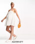 Фото #1 товара The Frolic Maternity sunstone halter volume mini summer dress in white waffle