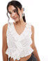 New Look ruffle front broderie top in white Белый, 46 - фото #1