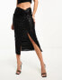 In The Style exclusive twist front sequin midi skirt in black