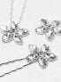 Фото #3 товара True Decadence occasion floral hair grips in silver crystal x 3