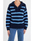ფოტო #1 პროდუქტის Women's Striped Knit Zip Pullover Sweater
