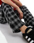 Bershka tie waist wide leg trousers in black check