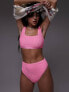 Фото #1 товара Topshop mix and match crinkle high waist bikini bottoms in pink
