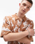 Фото #2 товара Topman knitted button through shirt with all over print in brown