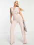 Фото #3 товара AX Paris drape front sleeveless jumpsuit in blush pink