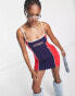 Jaded London strappy bodycon dress with sporty contrast detail in navy and red