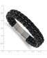 ფოტო #2 პროდუქტის Stainless Steel Black IP-plated Black Leather Bracelet