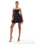 ASOS DESIGN contrast exposed cup bandeau mini dress with embellished motifs in black Черный, 38 - фото #1