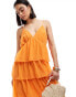 Vila tiered frill maxi cami dress in sunset orange