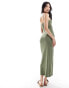 Pull&Bear polyamide sculpt strappy maxi dress in khaki green