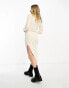 Miss Selfridge slouchy bardot rib knit cosy maxi dress in cream Бежевый, S - EU 36-38 - фото #4