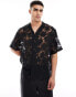 ASOS DESIGN oversized revere shirt in floral burn out in black Черный, XL - Chest 44 - фото #1