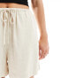 ASOS DESIGN Petite pull on short with linen in natural Бежевый, 32 - фото #5