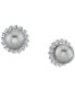 ფოტო #1 პროდუქტის Cultured Tahitian Pearl (10mm) & Diamond (1/4 ct. t.w) Stud Earrings in 10k White Gold