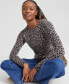 Фото #3 товара Women's 100% Cashmere Leopard-Print Crewneck Sweater, Created for Macy's