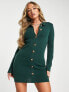 Фото #1 товара Aria Cove ribbed button up collar detail mini dress in green