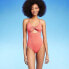 Фото #1 товара Women's Crepe Bralette Tie-Front One Piece Swimsuit - Shade & Shore Coral Pink M