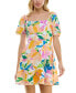 Фото #1 товара Juniors' Puffed-Sleeve Floral-Print Smocked-Back Dress