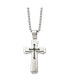 Brushed and Black Rubber Cross Pendant Ball Chain Necklace
