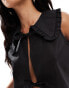 Kaiia sleeveless frill collar detail tie front top in black