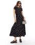 ASOS DESIGN short sleeve low back maxi dress in mono polka dot