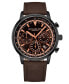 ფოტო #1 პროდუქტის Men's Chrono Dark Brown Genuine Leather Strap Watch 44mm