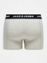 Jack & Jones 3 pack trunks in multi grey with logo waistband