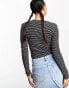 Noisy May ribbed long sleeve cropped top in black & white stripe