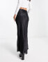 Stradivarius satin bias midi skirt in black