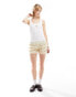 Monki ribbed fitted vest top with scoop neck in white with cherry front embroidery