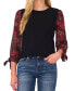 ფოტო #1 პროდუქტის Women's Floral Printed Mixed Media with Tie Sleeves Blouse