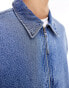 ASOS DESIGN cropped denim harrington jacket in mid wash blue BLAU, 2XL - Chest 46-48 - фото #4