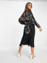 ASOS DESIGN floral embroidered batwing midi dress in black