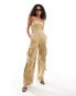 Mango utility bandeau jumpsuit in tan