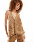 Lioness halterneck low back denim waistcoat co-ord in brown acid wash