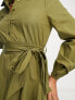 Фото #3 товара Miss Selfridge poplin button through belted shirt dress in khaki