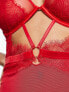 ASOS DESIGN – Größere Brust – Viv – Bügel-Body aus Spitze und Netzstoff in Rot