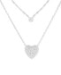 Cubic Zirconia Solitaire & Pavé Heart Layered Pendant Necklace in Sterling Silver, 16" + 2" extender, Created for Macy's