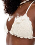 Фото #2 товара The Frolic ives tie detail crochet triangle bikini top in cream