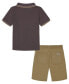 ფოტო #2 პროდუქტის Little Boys Tipped Pique Short Sleeve Polo Shirt and Twill Shorts, 2 Piece Set